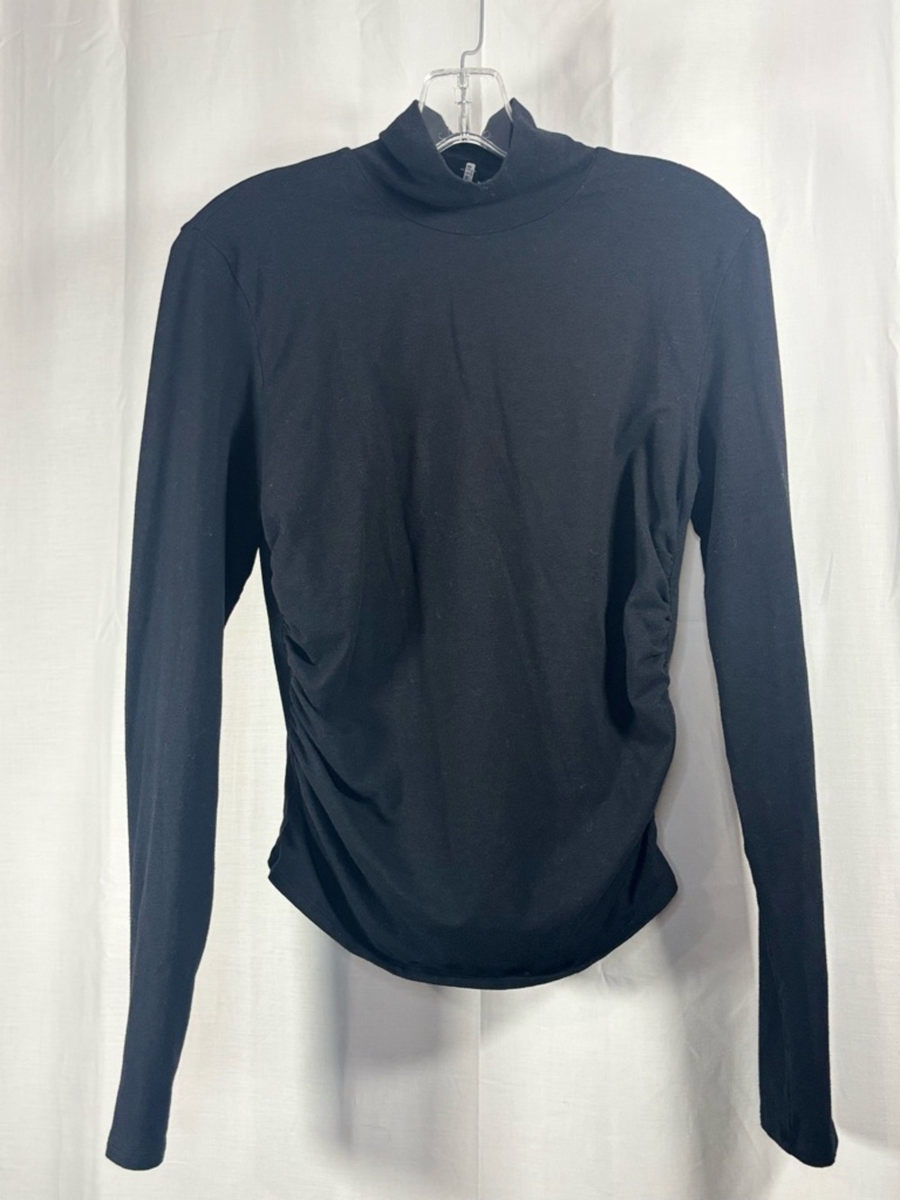 EUC JAMES PERSE Womens Black Long-Sleeve Mock Neck Shirt w Side Rusching Sz 3/L